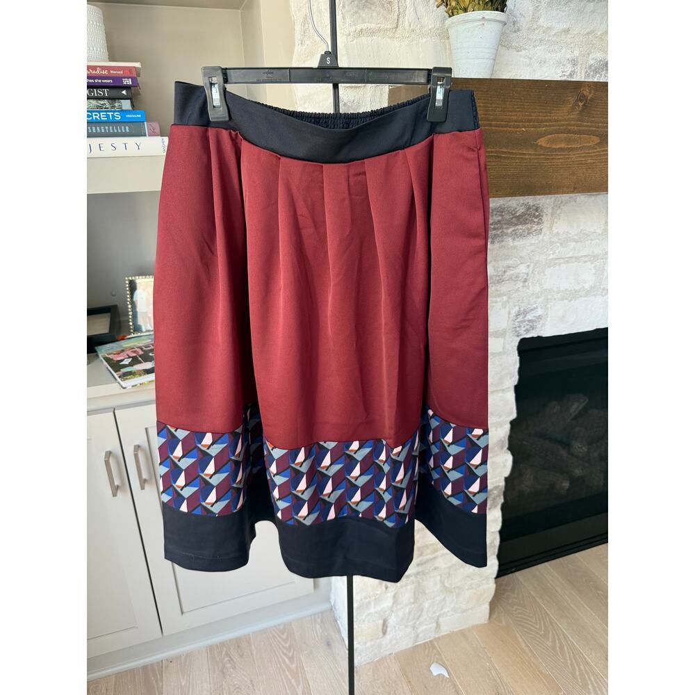 Soncy Women’s Red Elastic Waist Pockets Pleated Knee Length Skirt Size 1